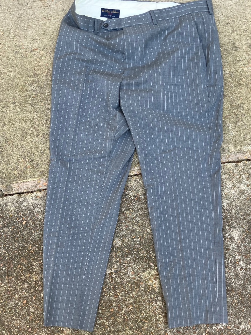 Brooks Brothers 1818 Regent Fit Mens 46x40 Grey Blue Plaid Wool Dress Pant Italy